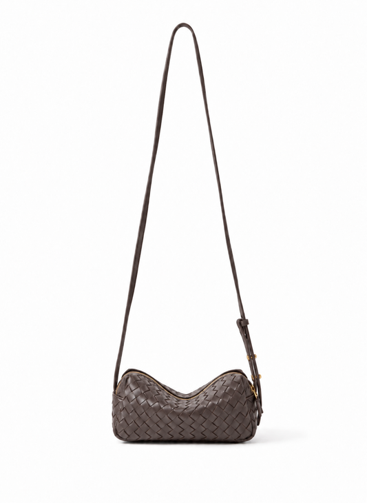Mini Trousse Woven Leather Dark Brown