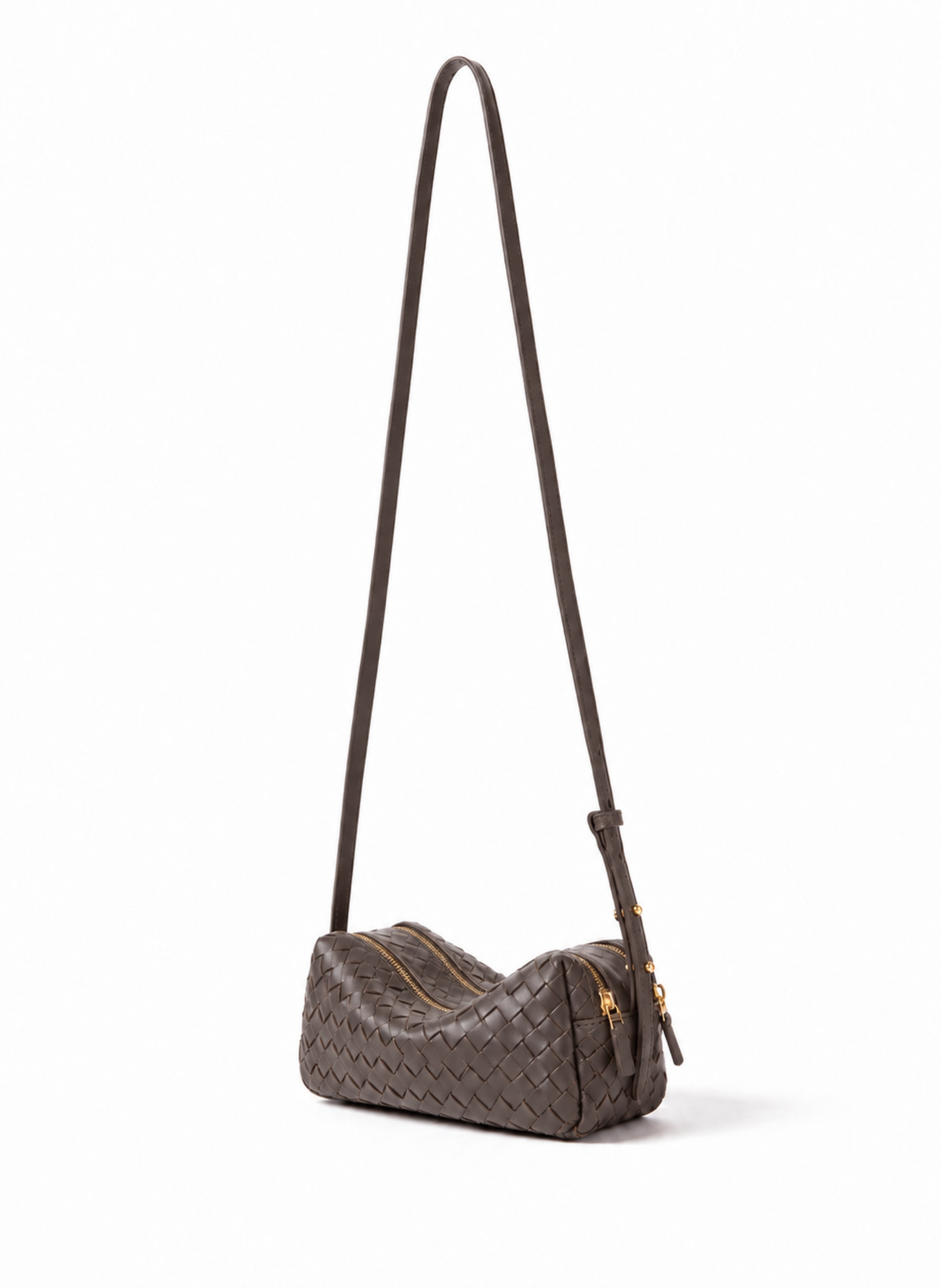 Mini Trousse Woven Leather Dark Brown