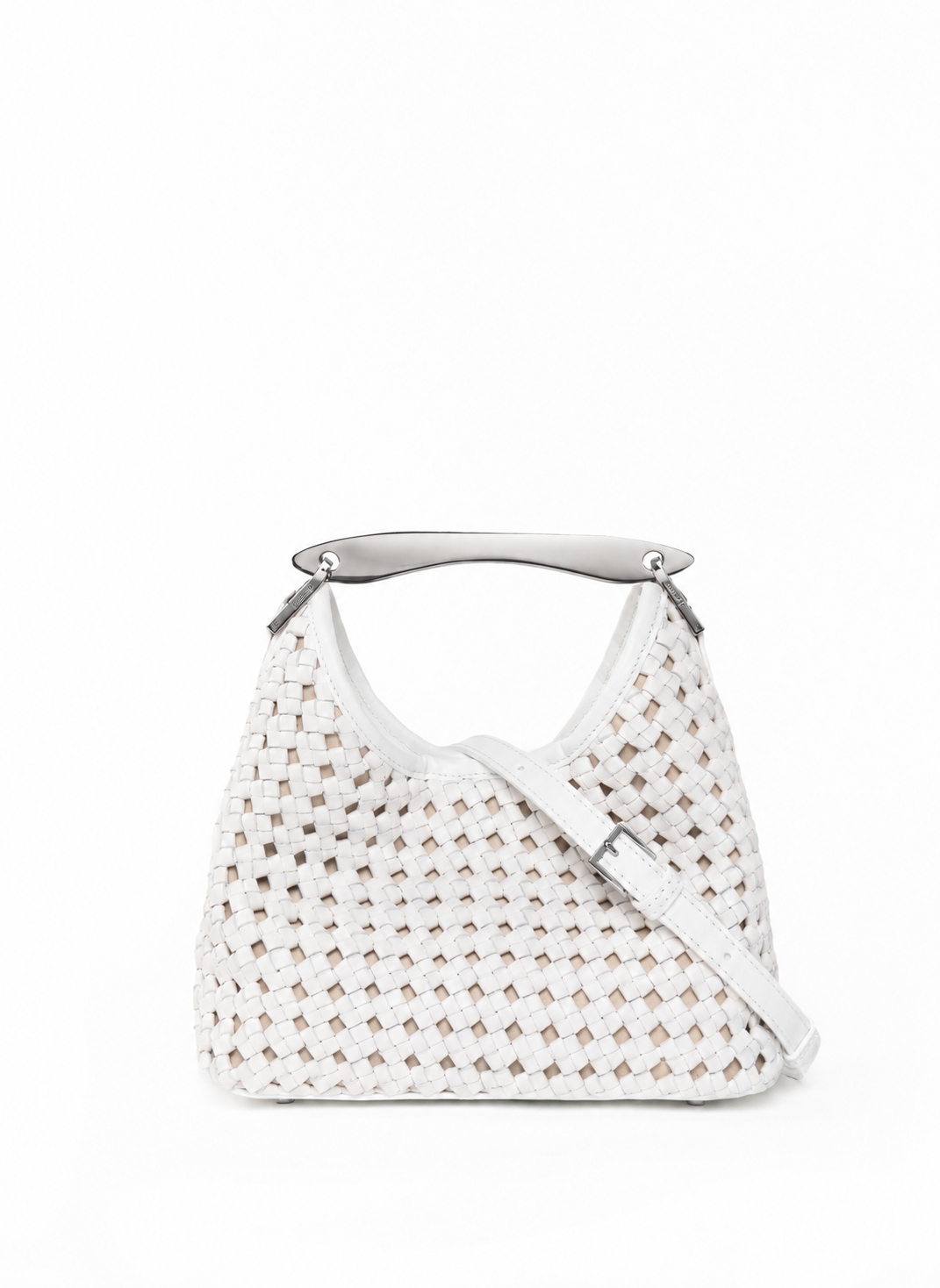 Small Boomerang Woven Leather White - Silver