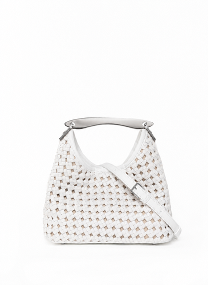 Small Boomerang Woven Leather White - Silver