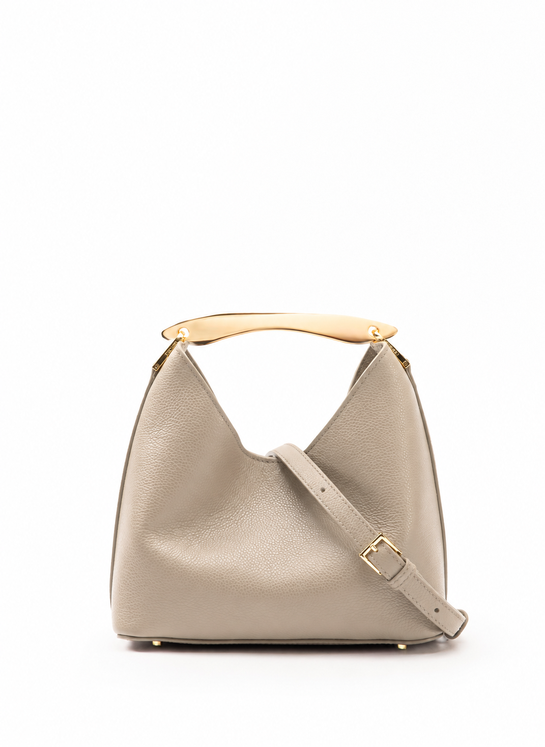 Small Boomerang Pebbled Leather Taupe