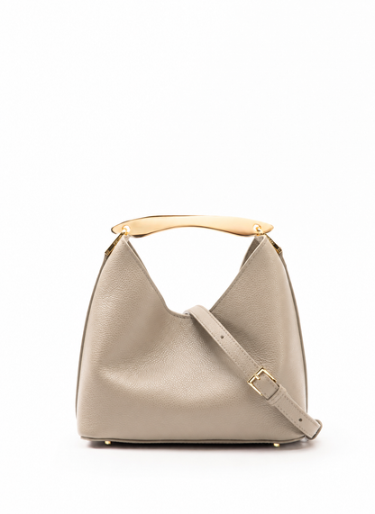 Small Boomerang Pebbled Leather Taupe