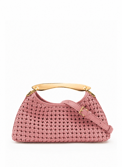 Mini Boomerang Woven Leather Dark Pink