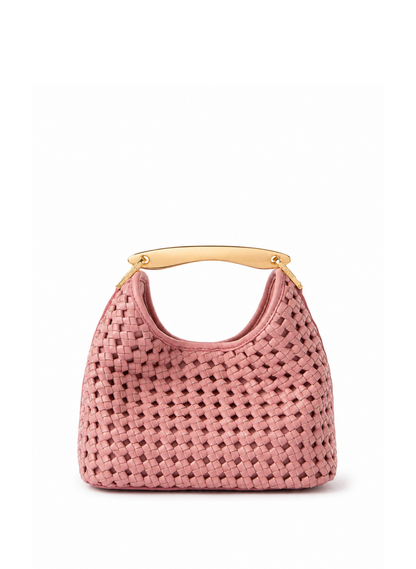 Small Boomerang Woven Leather Dark Pink