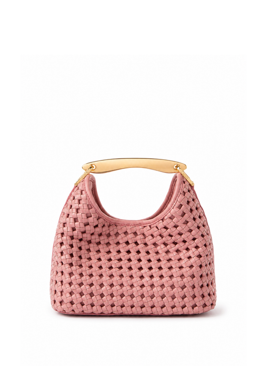 Small Boomerang Woven Leather Dark Pink