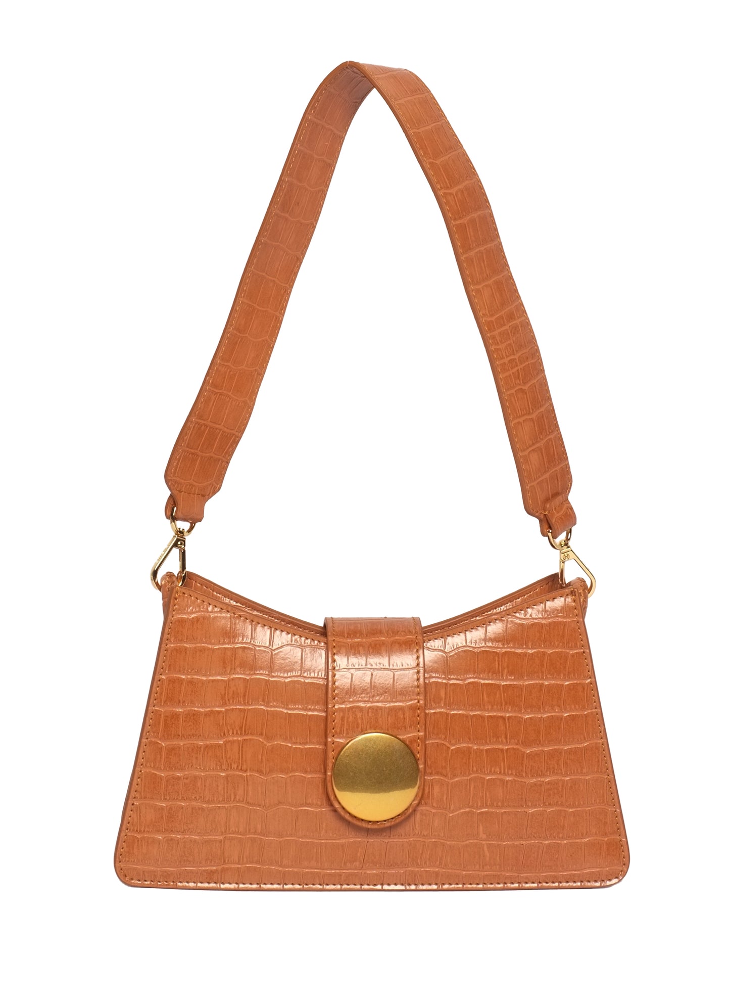 Buckle Shoulder Bag Croco-Print Leather Orange