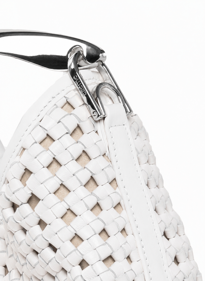 Small Boomerang Woven Leather White - Silver