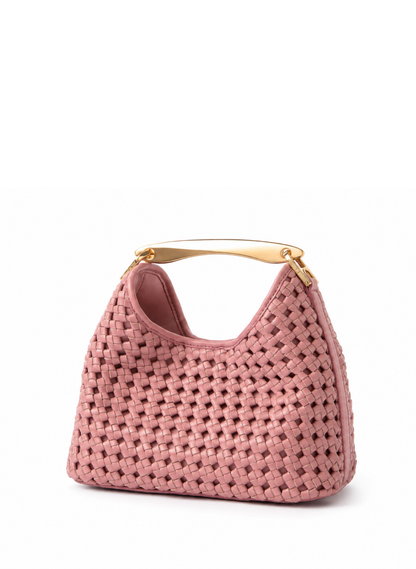 Small Boomerang Woven Leather Dark Pink