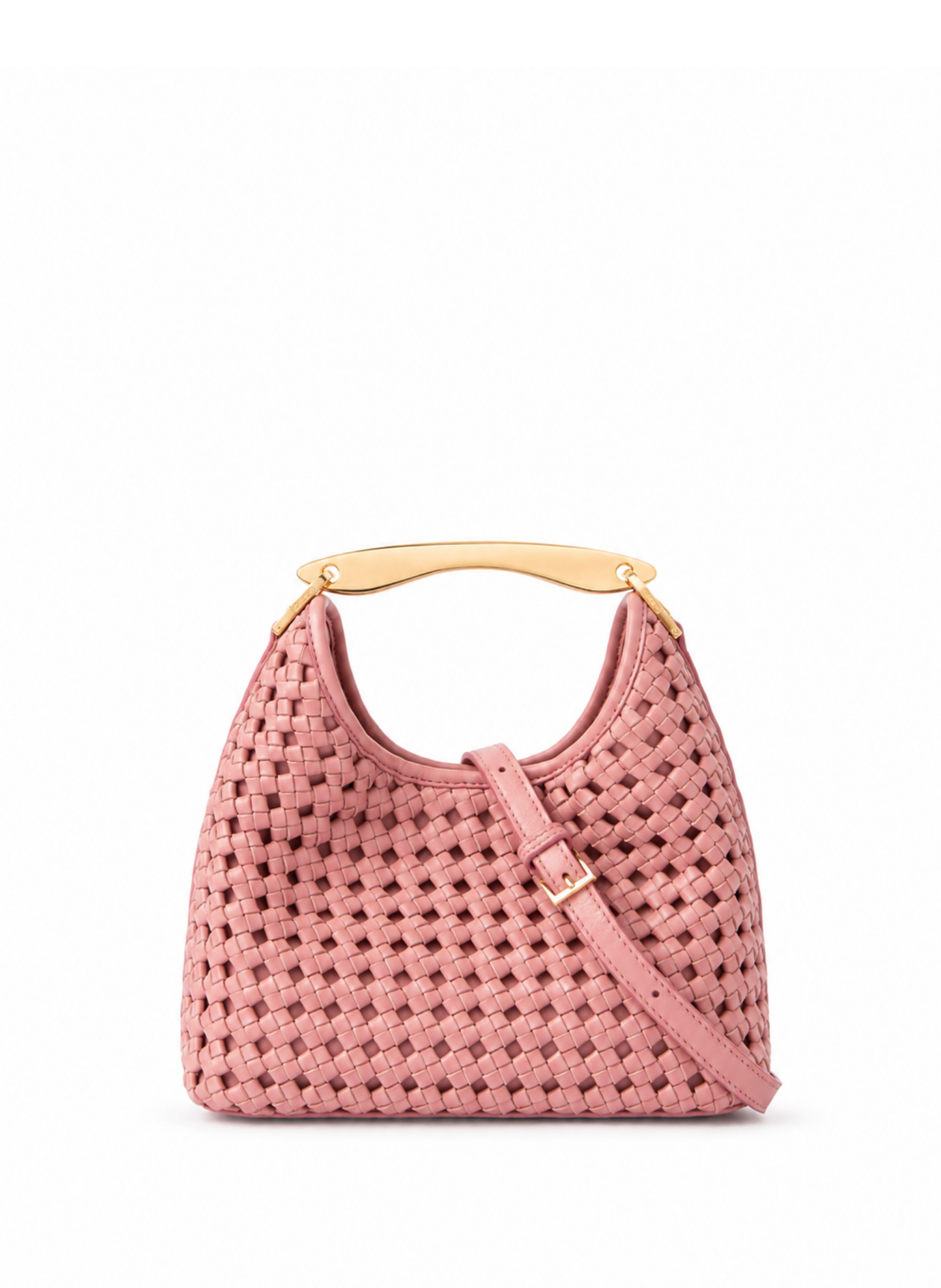 Small Boomerang Woven Leather Dark Pink