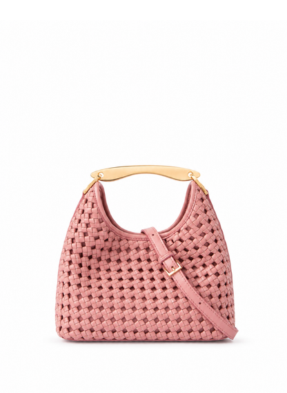 Small Boomerang Woven Leather Dark Pink