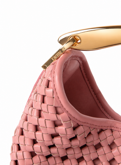 Small Boomerang Woven Leather Dark Pink