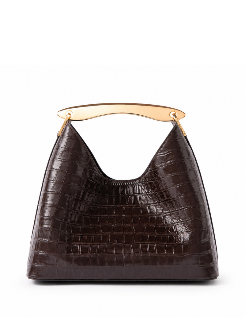 Boomerang Croco Embossed Leather Dark Brown