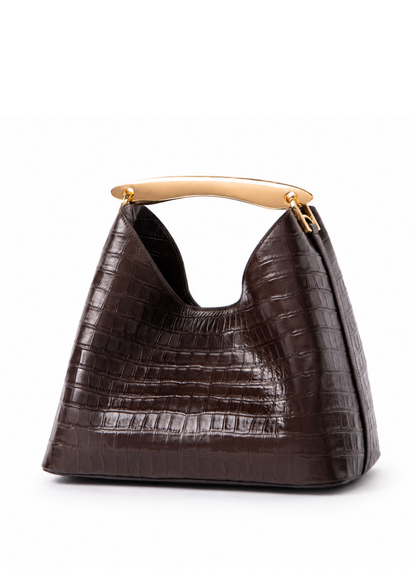 Boomerang Croco Embossed Leather Dark Brown