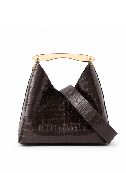 Boomerang Croco Embossed Leather Dark Brown