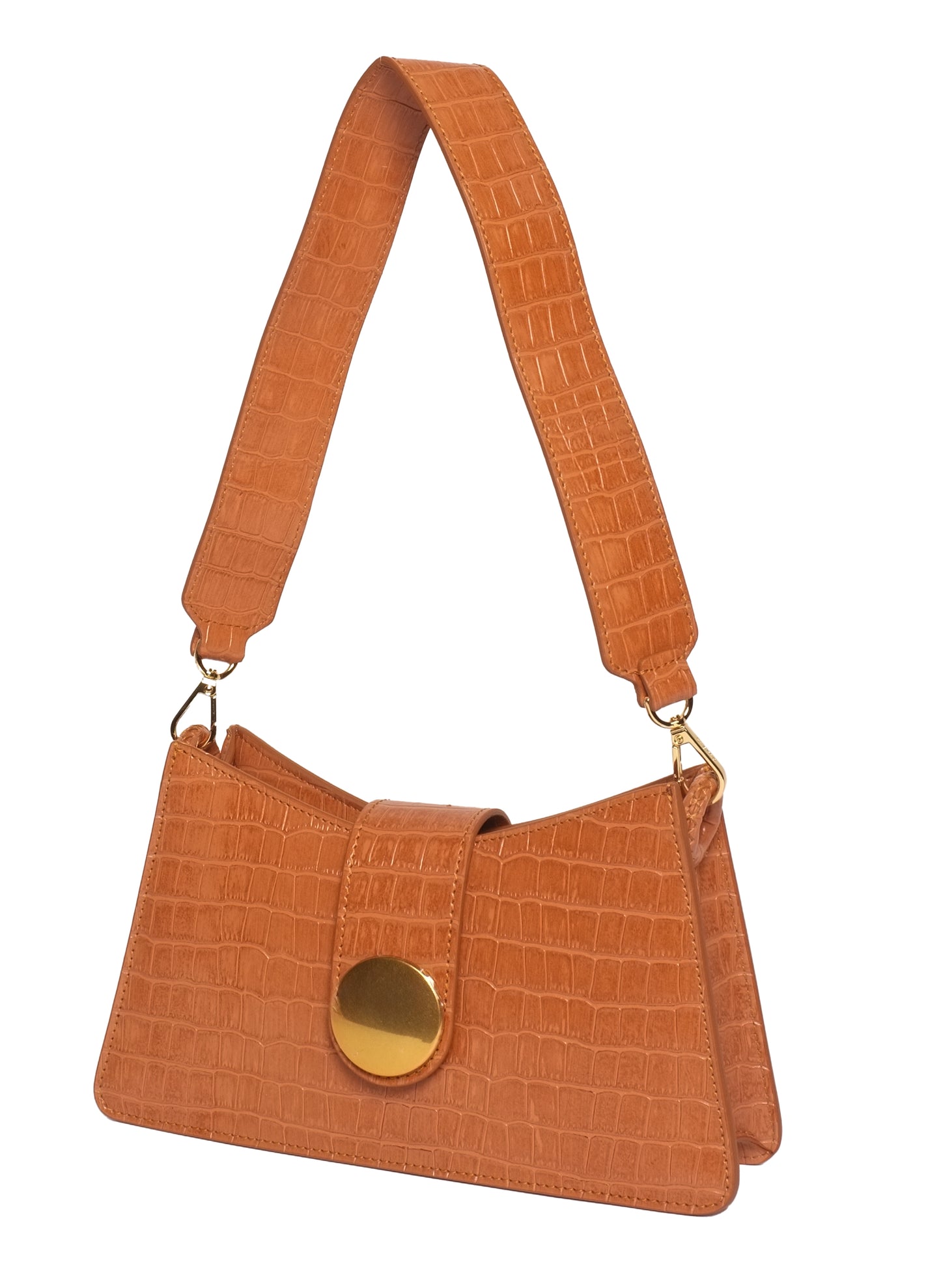 Buckle Shoulder Bag Croco-Print Leather Orange
