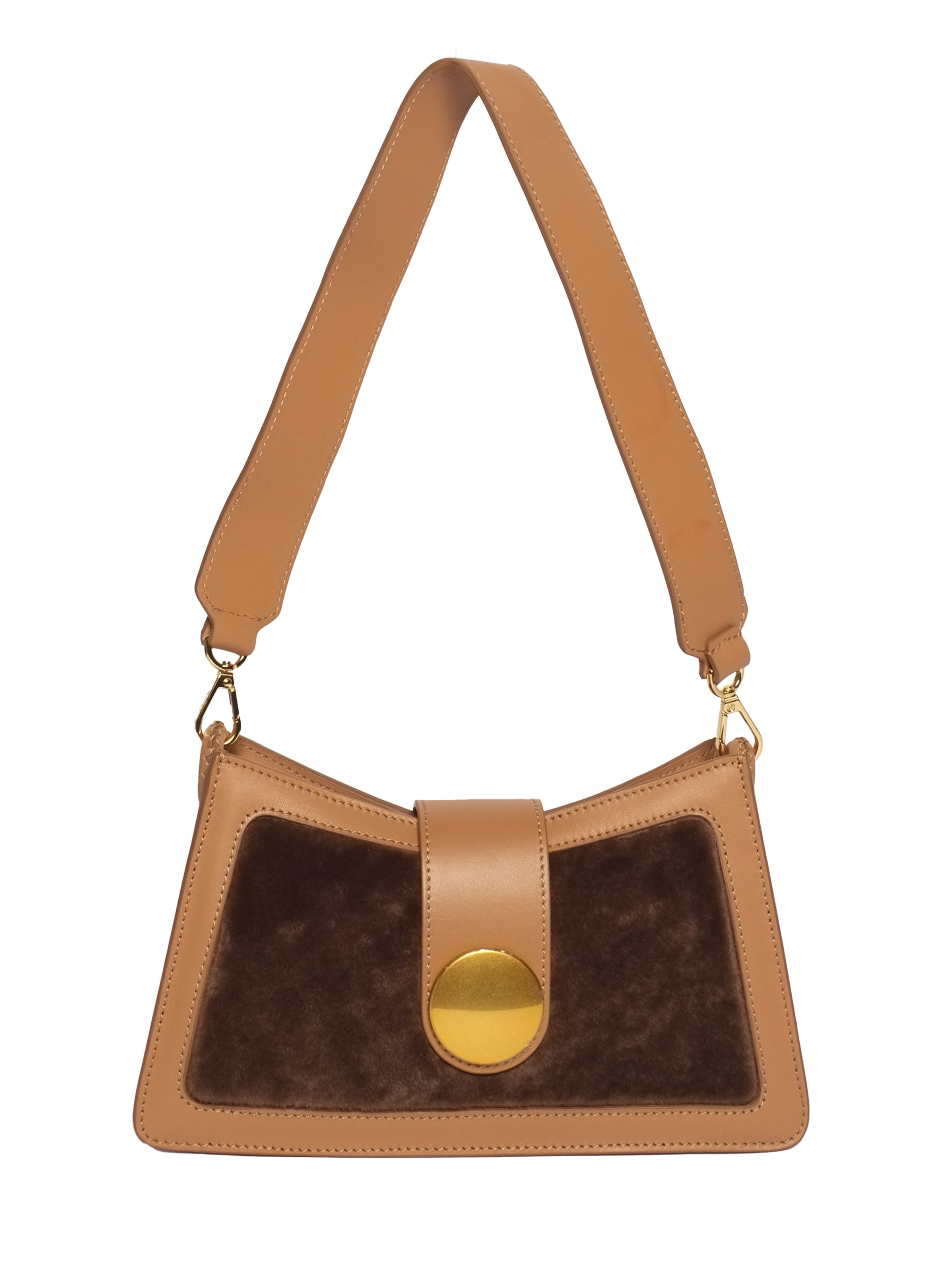 Buckle Shoulder Bag Shearling Taupe Camel