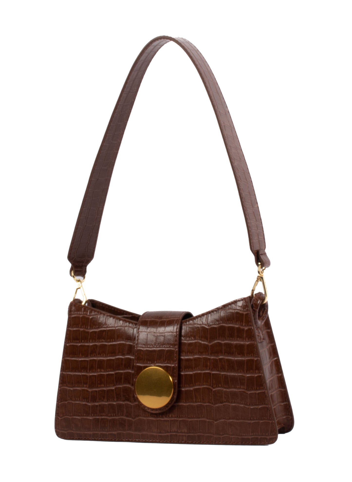 Sac Bandoulière Boucle Cuir Imprimé Croco Cognac