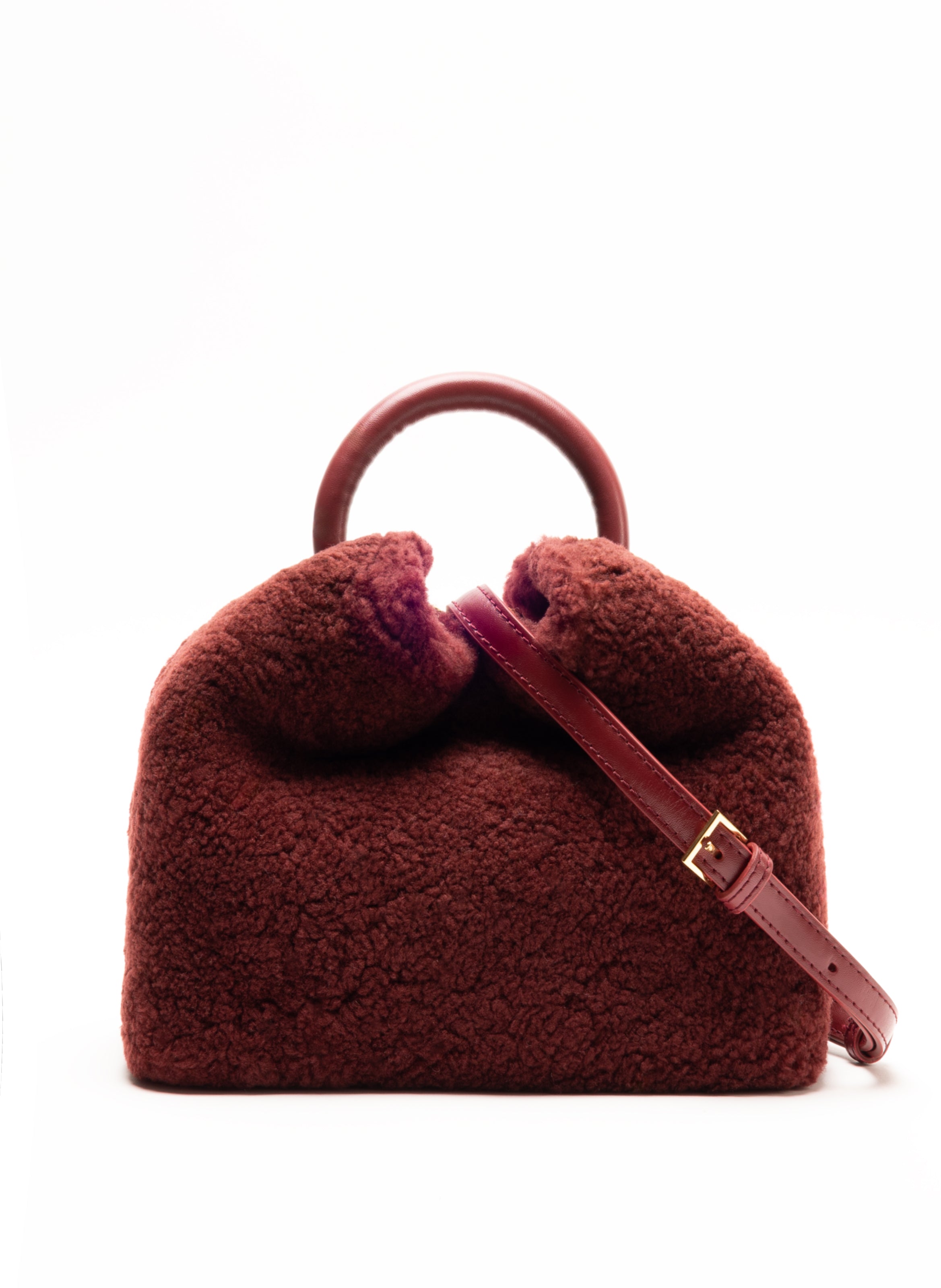 elleme ムートンバッグ Baozi Shearling Teddy Burgundy - Warm Handbag for Winter - Elleme