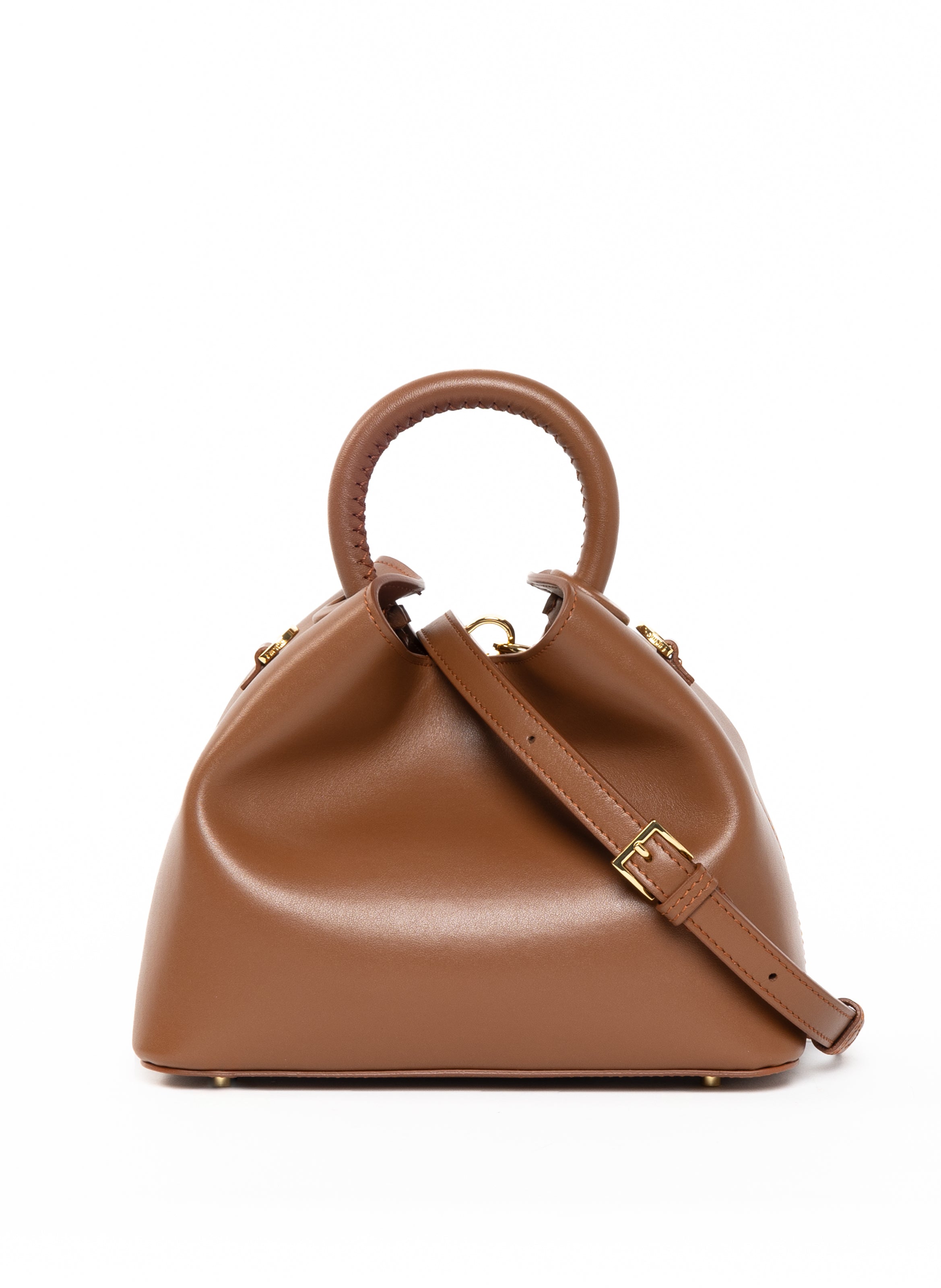 Elleme Baozi puffy calfskin bucket high quality tote bag(camel