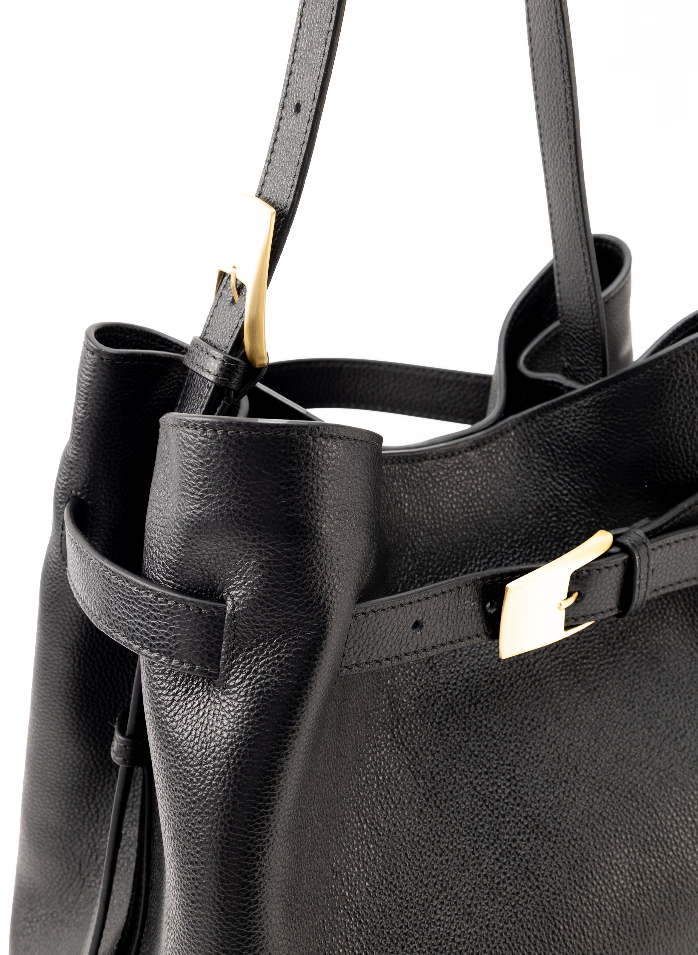 ベルトバッグ ペブルドレザー ブラック - ゴールド - レディース