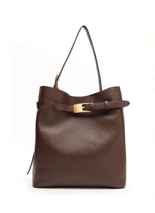Sac à ceinture en cuir marbré Marron foncé