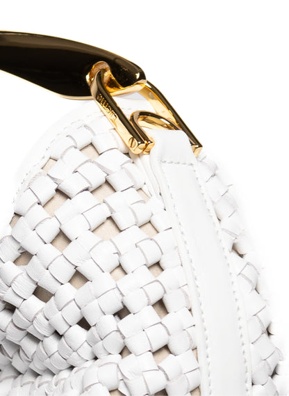 Small Boomerang Woven Leather White