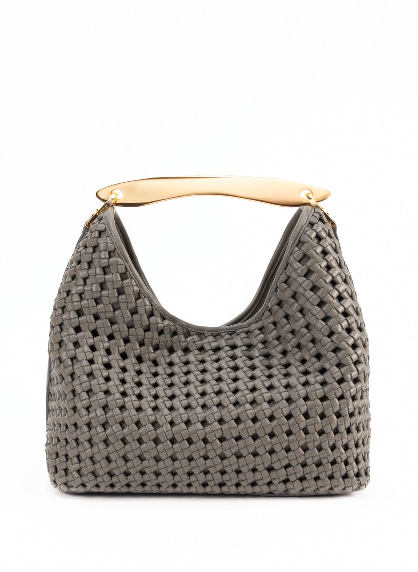 Boomerang cuir tressé gris