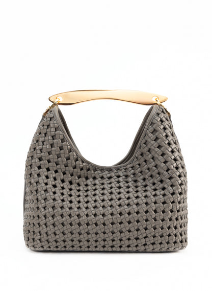 Boomerang cuir tressé gris