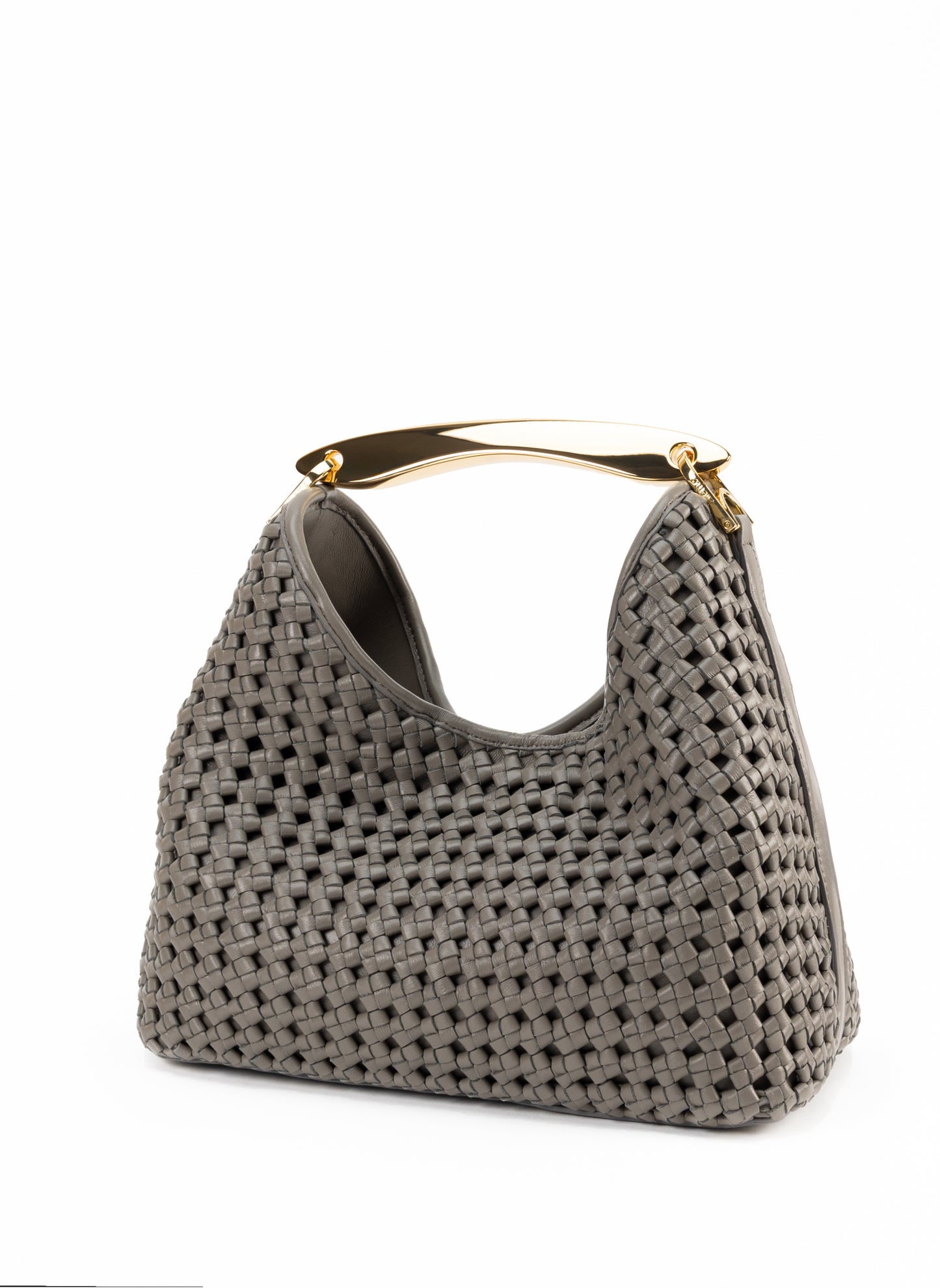 Boomerang cuir tressé gris