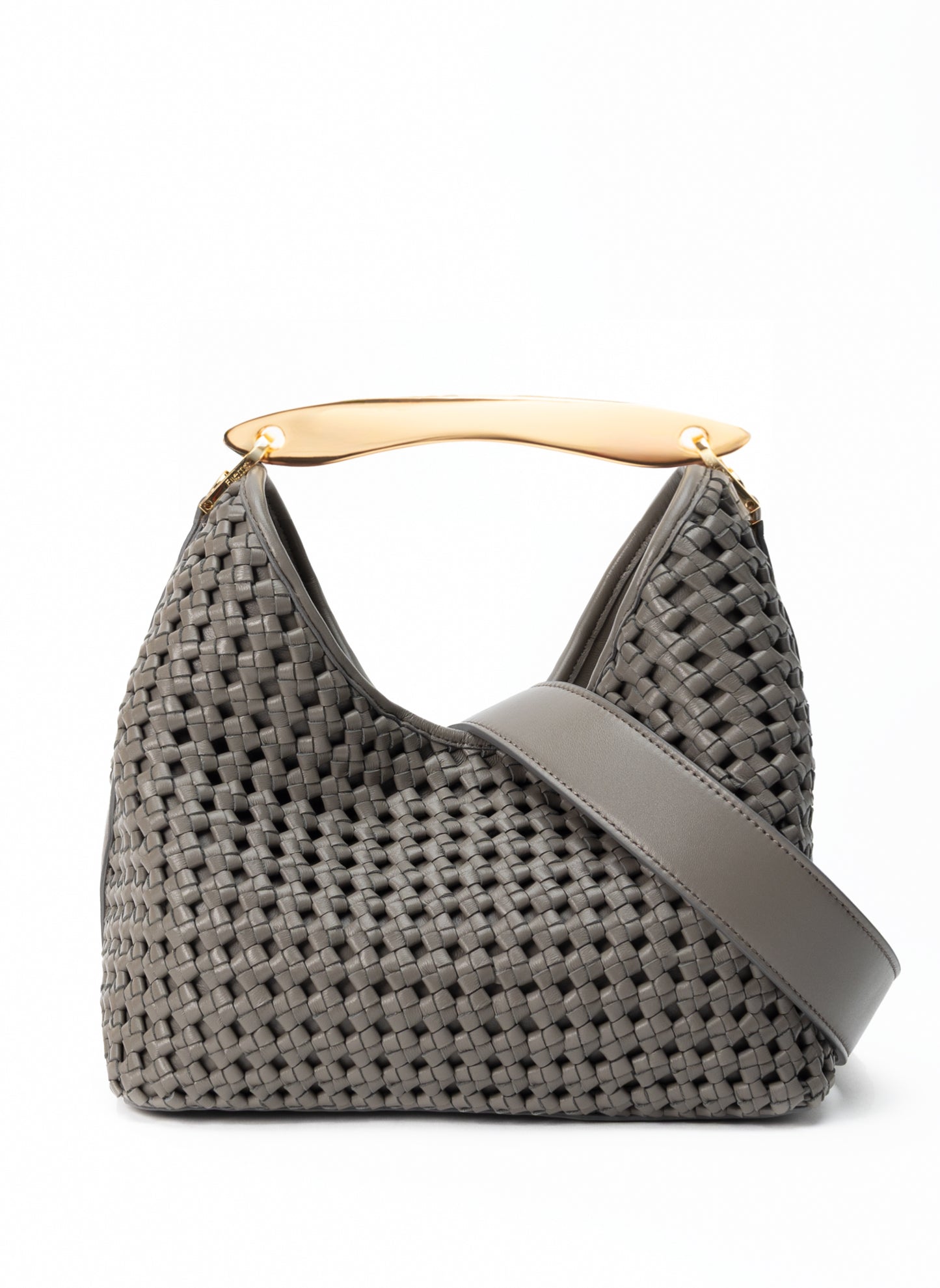 Boomerang cuir tressé gris