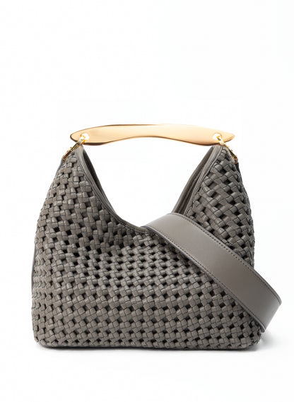 Boomerang cuir tressé gris