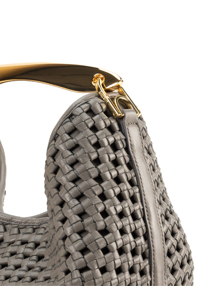 Boomerang cuir tressé gris