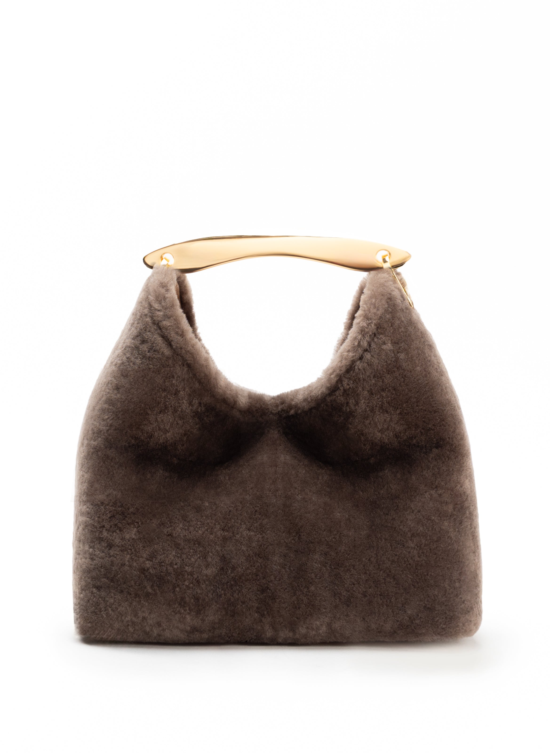 Boomerang Shearling Taupe - French Top Handle Bag - Elleme