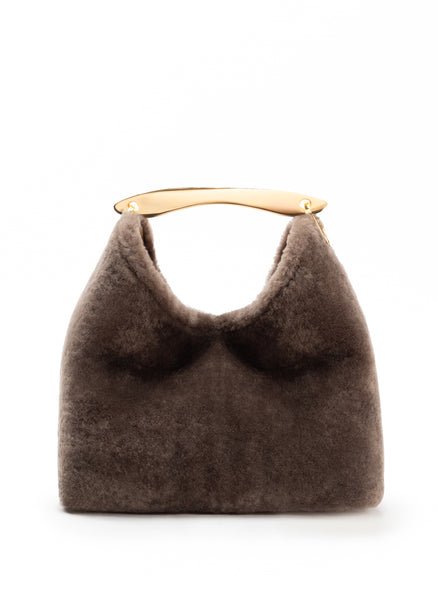 Boomerang Shearling Taupe - French Top Handle Bag - Elleme
