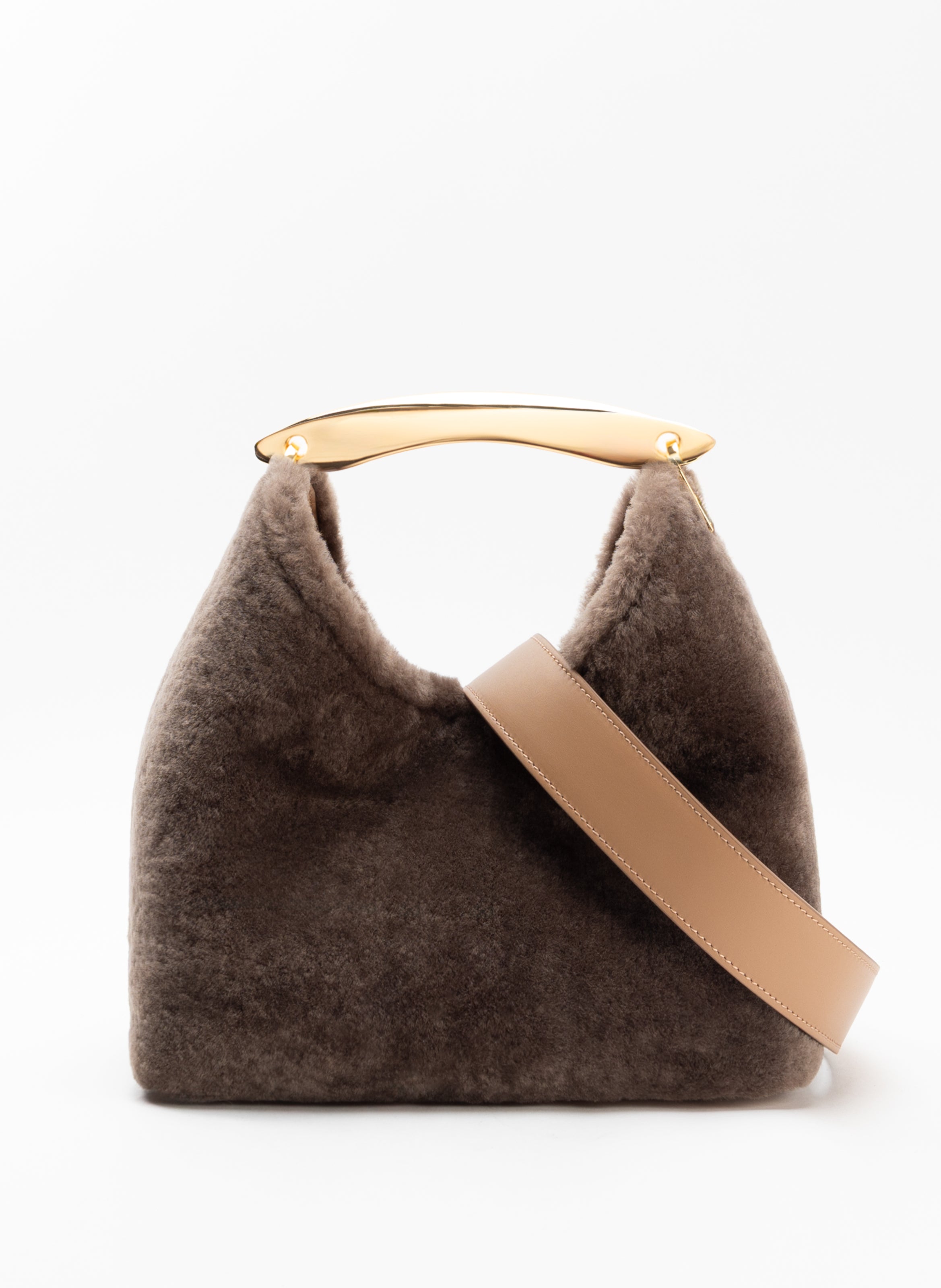 Boomerang Shearling Taupe - French Top Handle Bag - Elleme