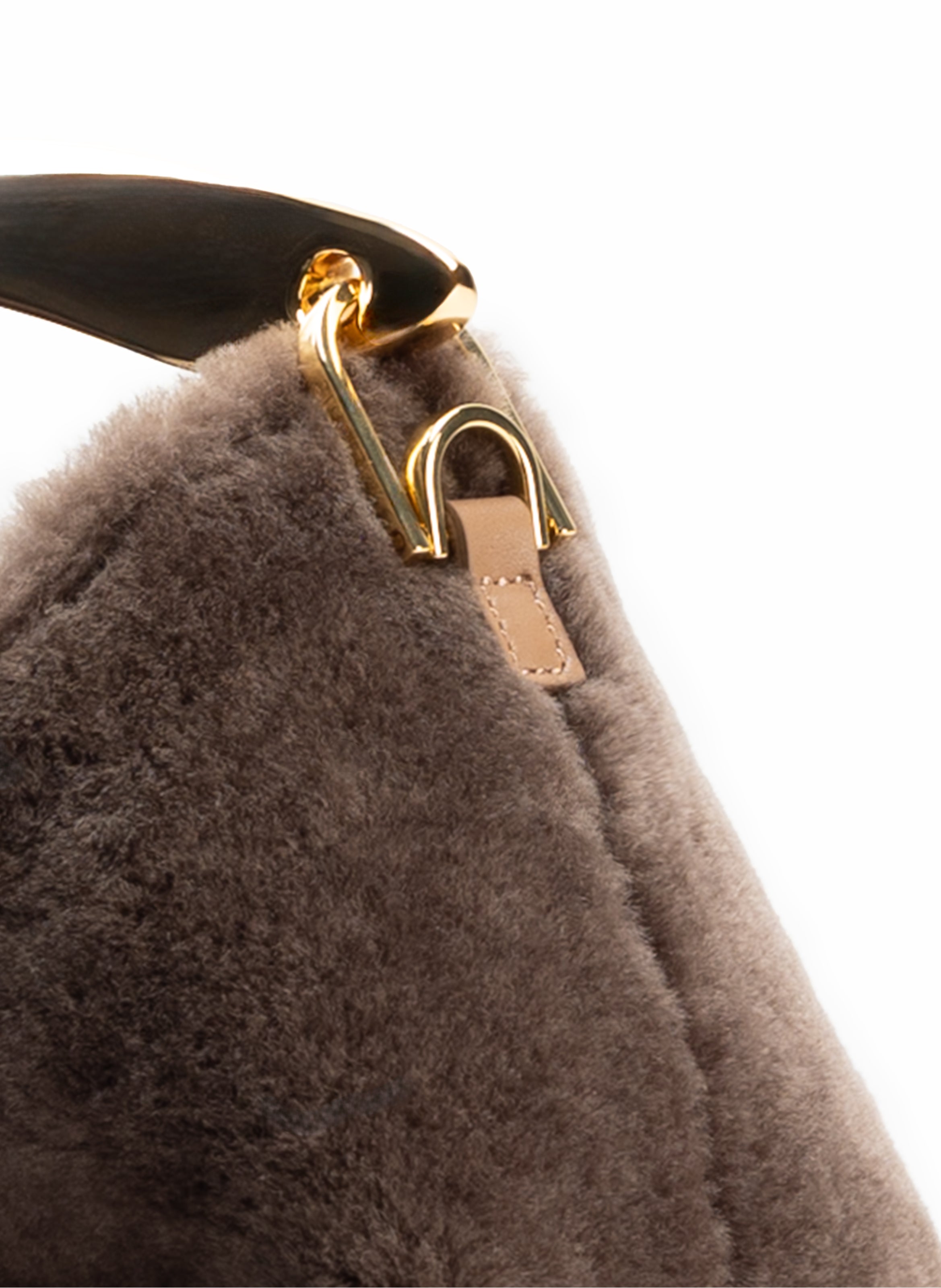 Boomerang Shearling Taupe - French Top Handle Bag - Elleme