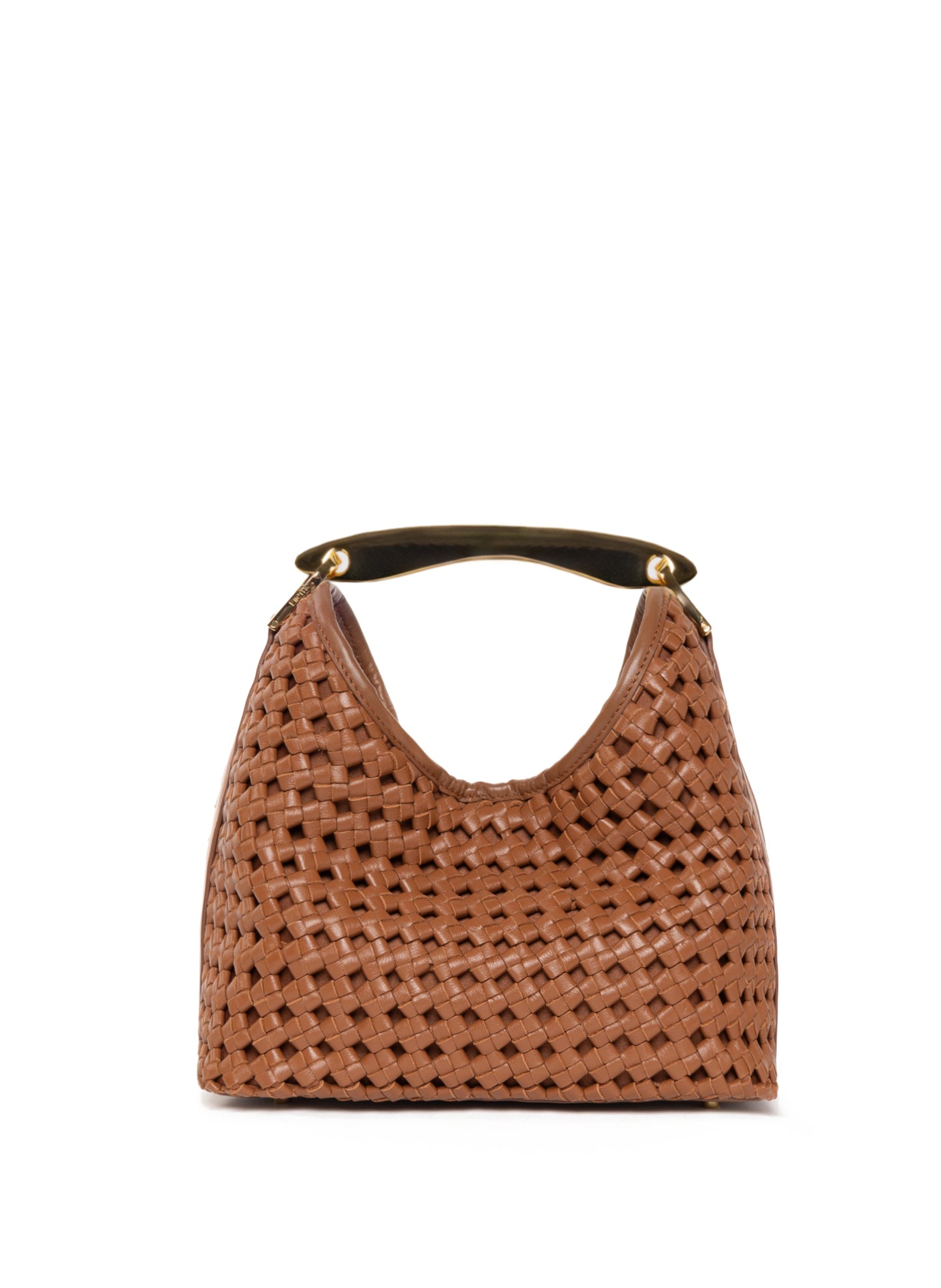 Small Boomerang Woven Leather Cognac