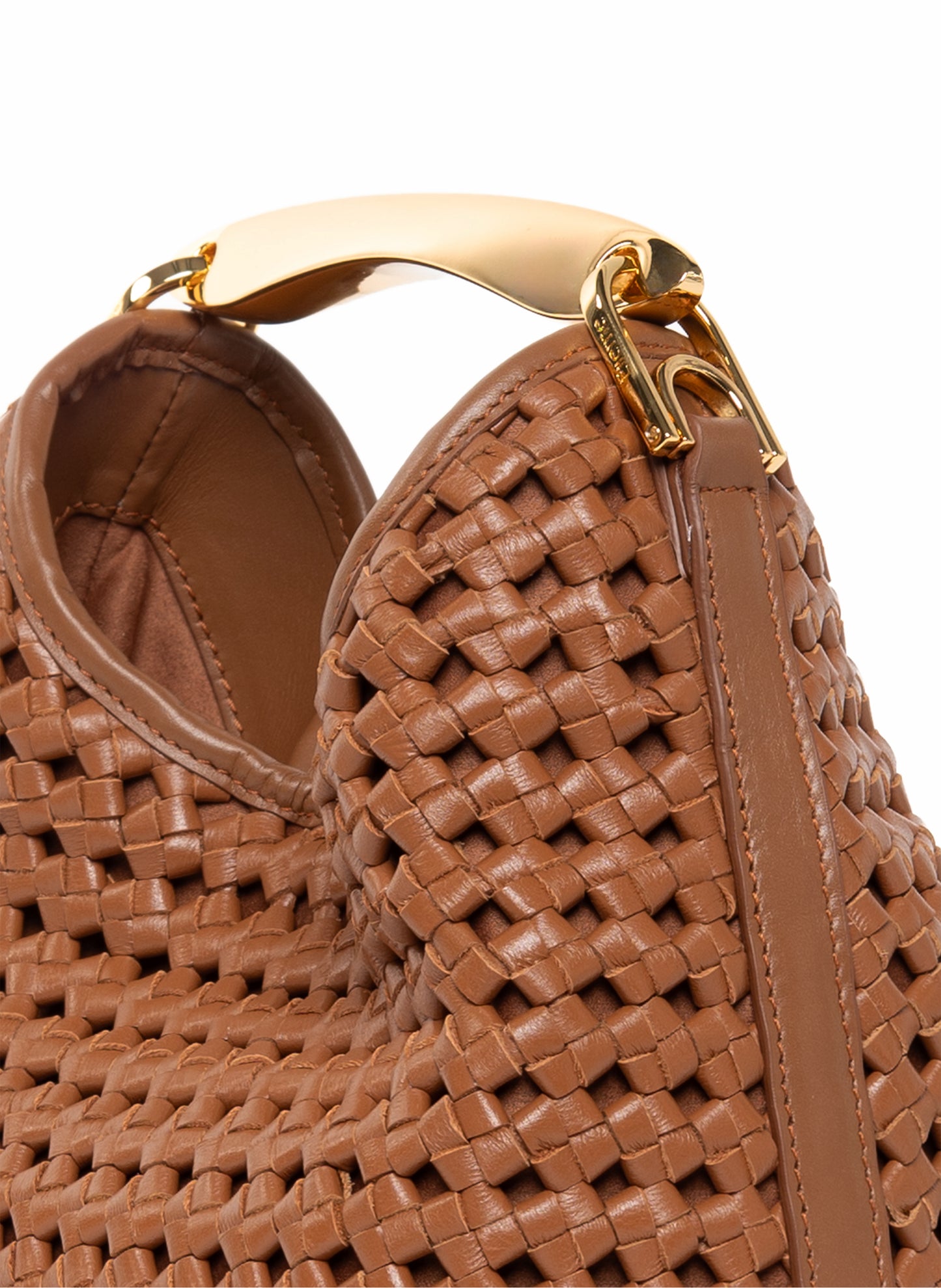 Small Boomerang Woven Leather Cognac