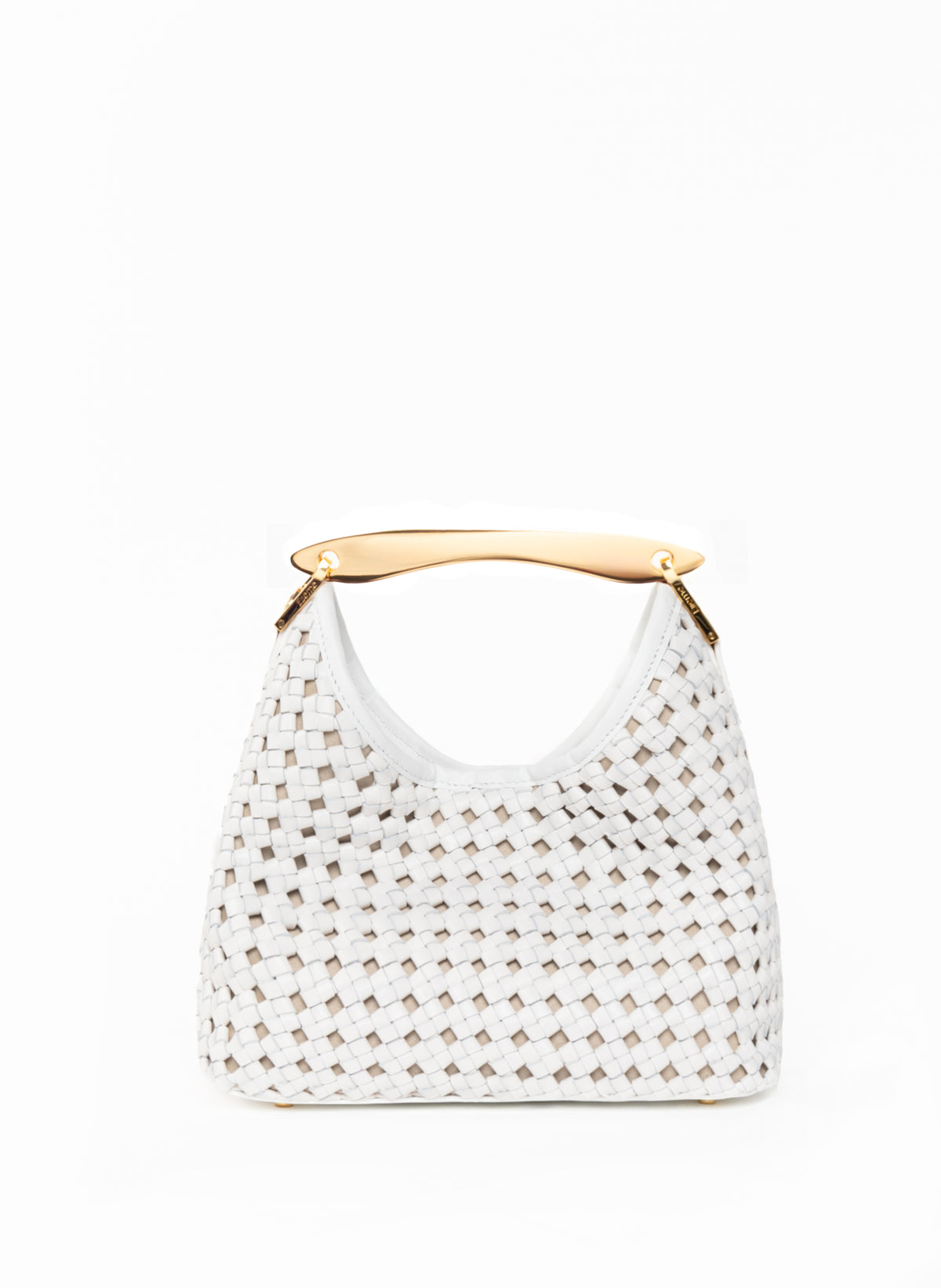 Small Boomerang Woven Leather White Gold - Summer Woven Bag - Elleme