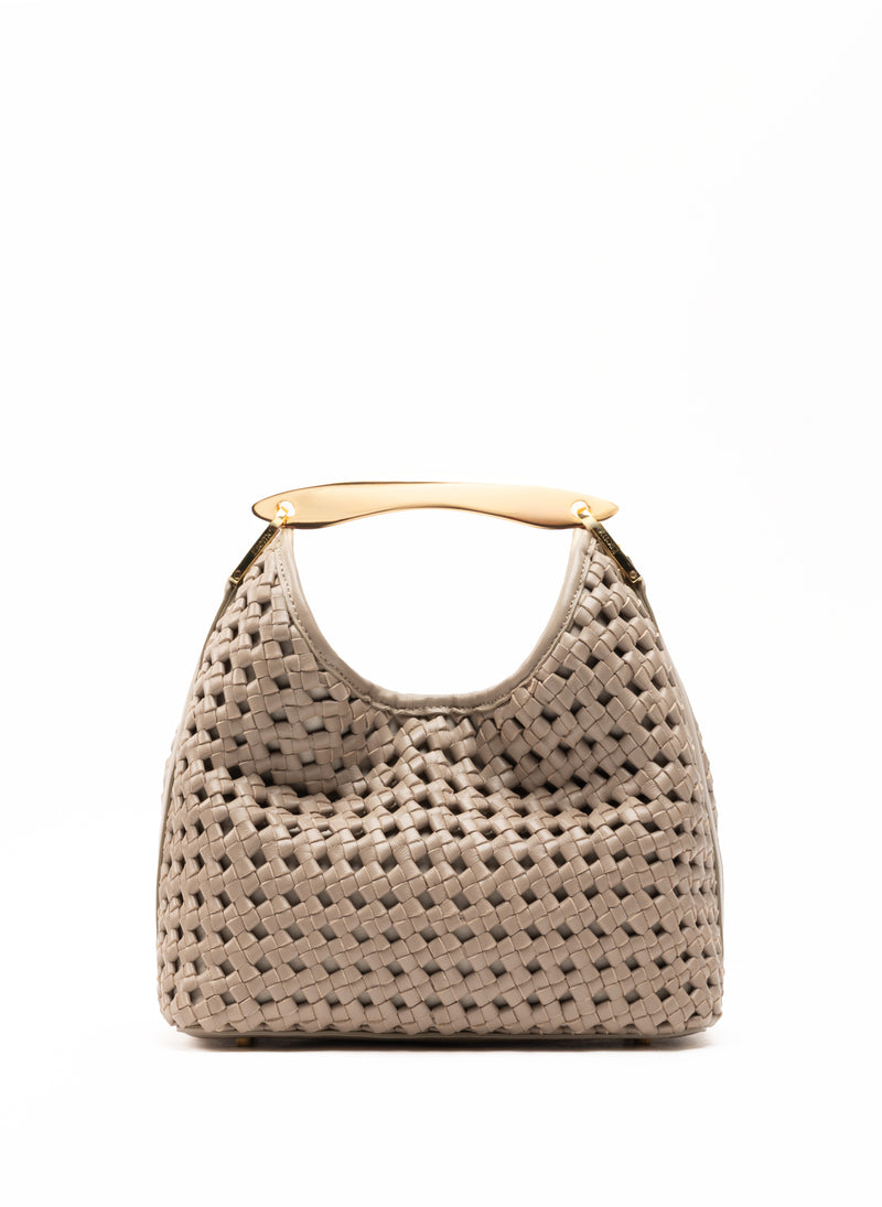 Small Boomerang Woven Leather Taupe