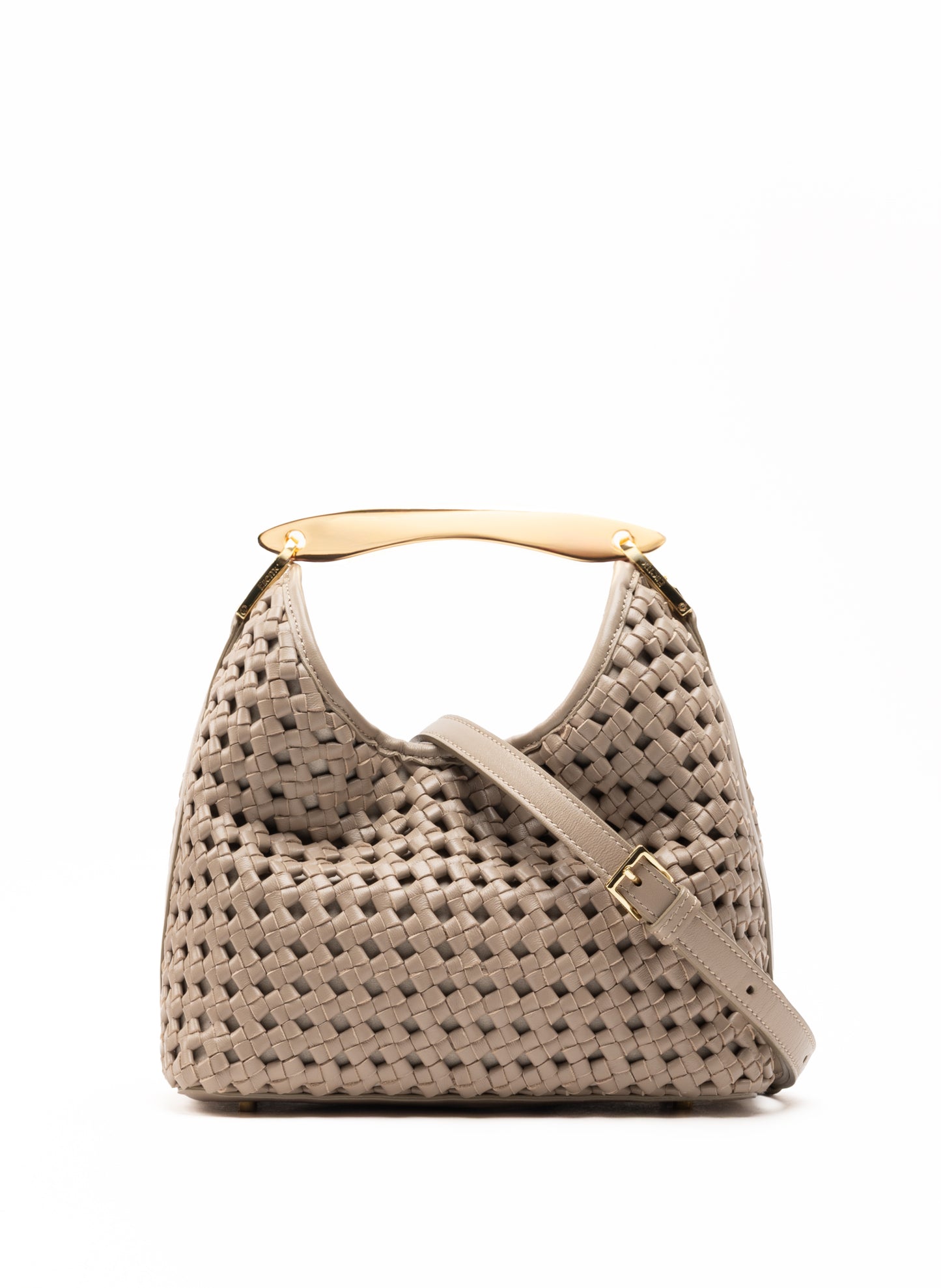 Small Boomerang Woven Leather Taupe