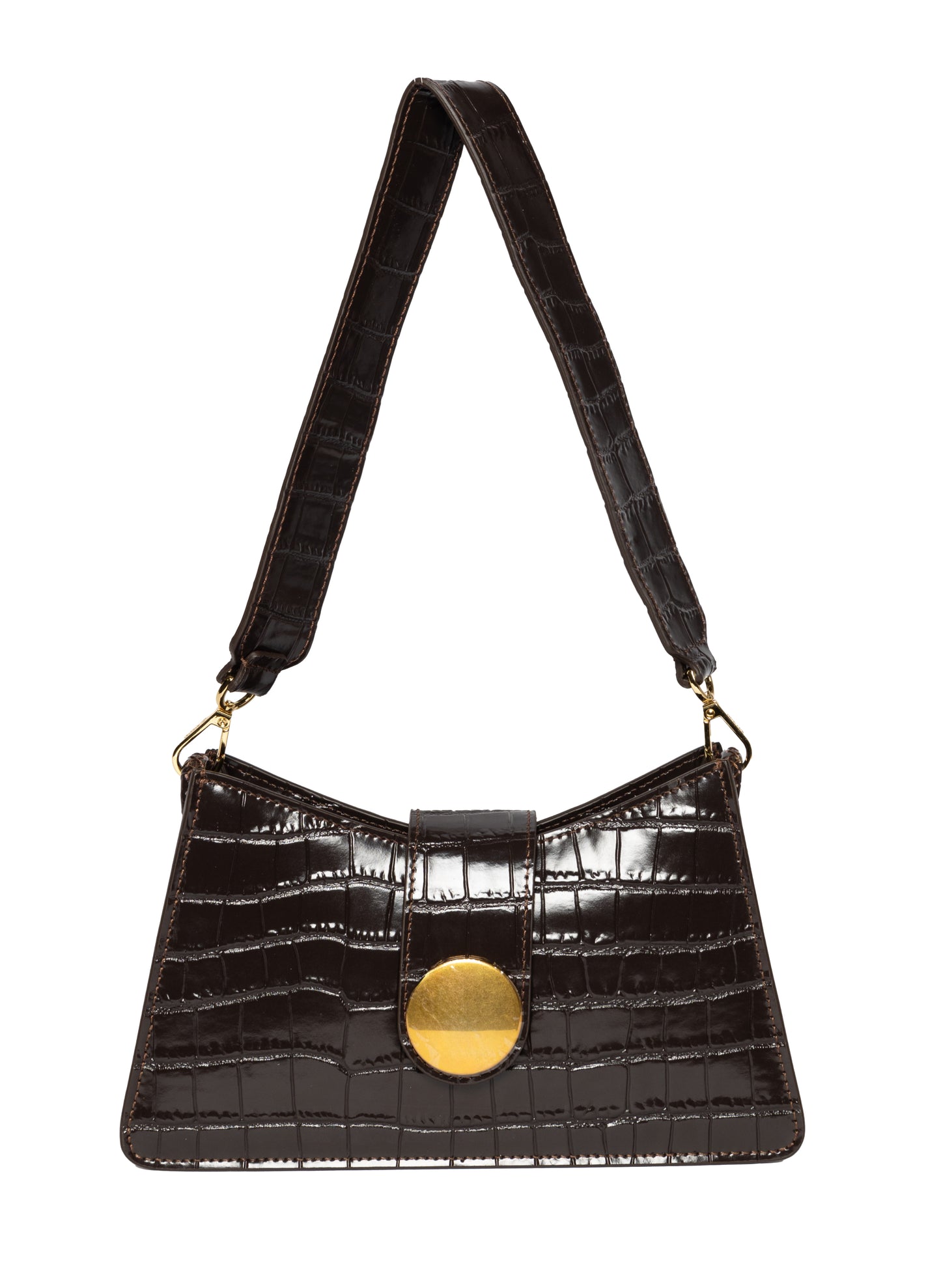 Buckle Shoulder Bag Croco-Print Leather Dark Brown