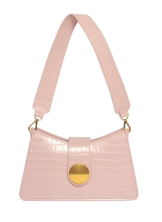 Buckle Shoulder Bag Croco-Print Leather Pink