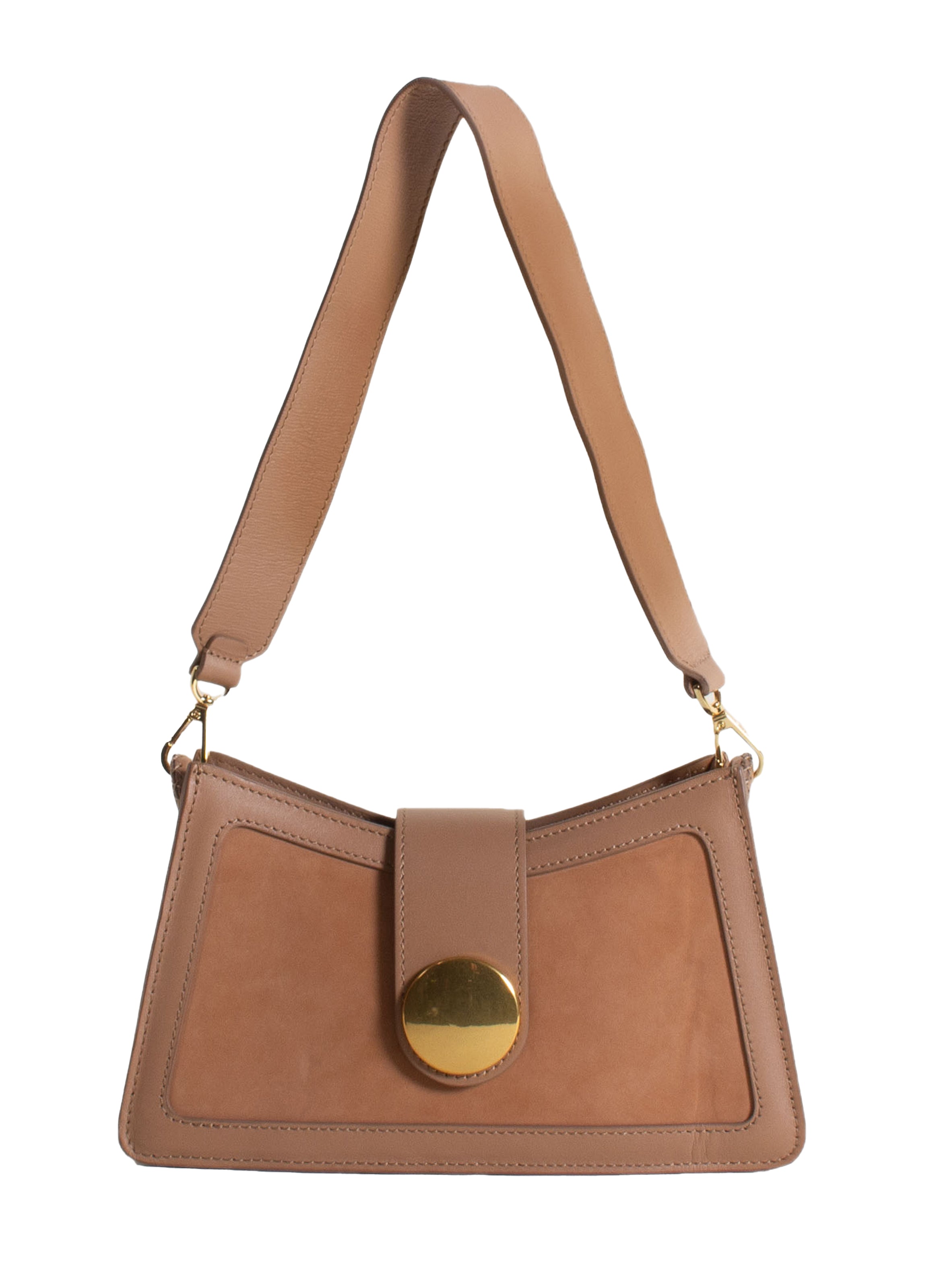 Buckle Shoulder Bag Nubuck Leather Tan Camel