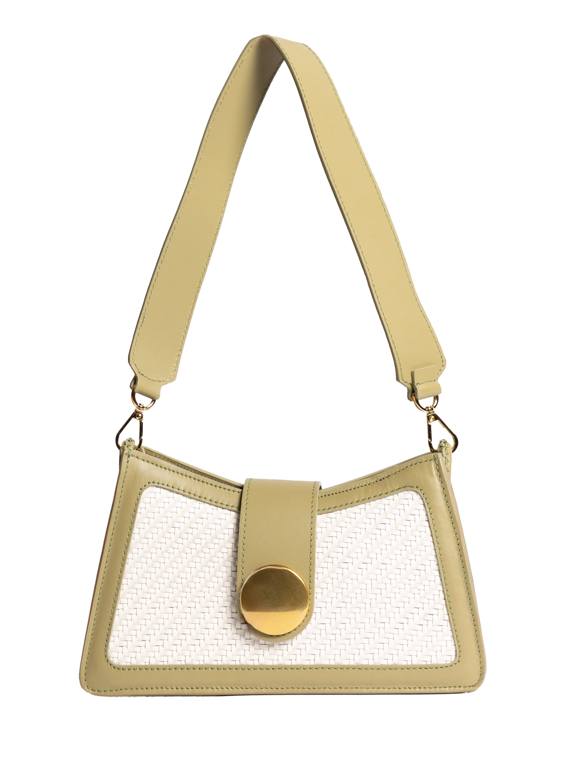 Buckle Shoulder Bag Woven White Olive