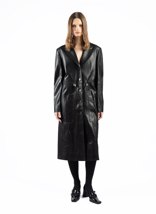 Long Leather Coat Black