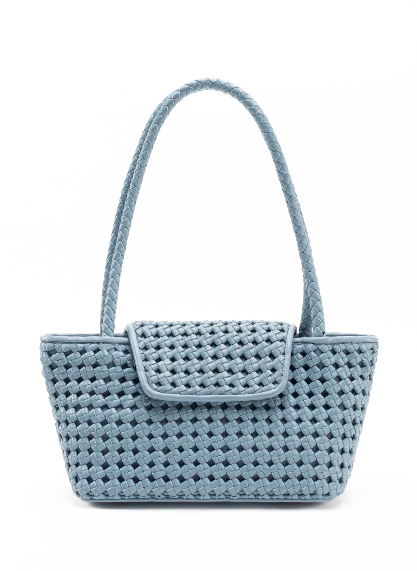 Courrier Tote Woven Leather Artic Blue