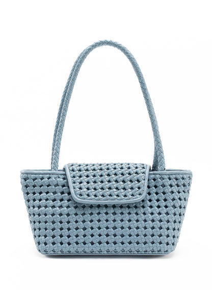 Courrier Tote Woven Leather Artic Blue