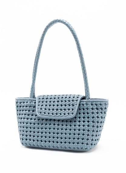 Courrier Tote Woven Leather Artic Blue