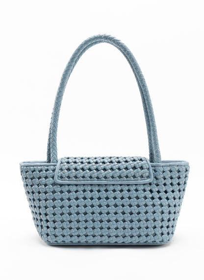 Courrier Tote Woven Leather Artic Blue